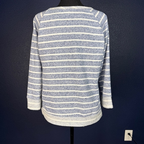 Garnet Hill Lace Front Striped Sweater, Blue & White, Size Large - Picture 4 of 9